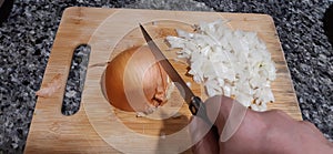 Cutting onion into very small pieces