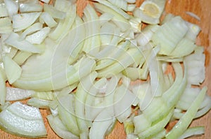 Cutting onion on the wood board