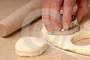 Cutting out buttermilk biscuit dough