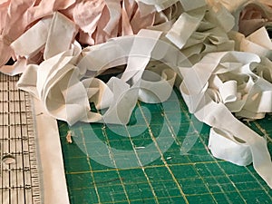 Cutting Pad, Fabric Scraps, and Ruler