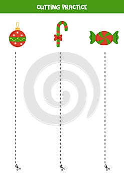 Cutting practice for children with cute Christmas elements
