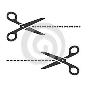 Cutting Scissors Set with Cut Lines on White Background. Vector