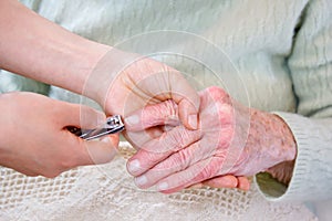 Cutting Senior lady's nails