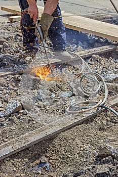 Cutting steel tram tracks