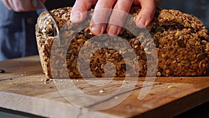 Cutting whole wheat bread into slices