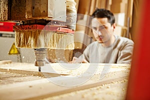 Cutting wood using a machine with numerical control. Cnc tool.