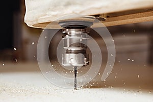 Cutting wood using a machine with numerical control. Cnc tool.