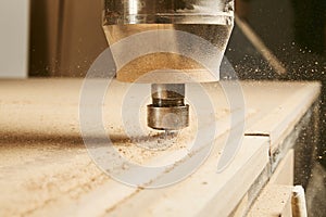 Cutting wood using a machine with numerical control. Cnc tool.