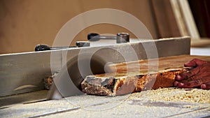 Cutting Woods in Carpenter Workshop