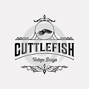 cuttle fish vintage logo vector symbol illustration design