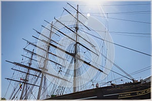 Cutty Sark, maritime museum and historical ship model in Greenwich, London