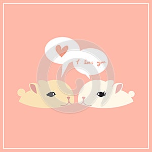 Cuuple rabbit say I love you, vector animal, valentine card
