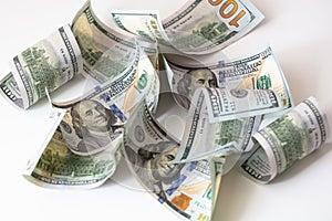 cuved U.S. 100 dollar banknotes background