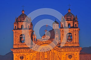 Cuzco,Panoramic view of the Main square an the cathedral church