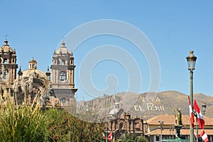 Cuzco, Peru: Panoramic view of the Main the first Christian church to be built in Cusco.