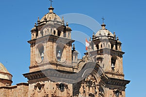 Cuzco, Peru: Panoramic view of the Main the first Christian church to be built in Cusco. The Iglesia de la Compania de Jesus, photo