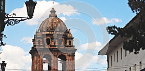 Cuzco, Peru: Panoramic view of the Main the first Christian church to be built in Cusco. The Iglesia de la Compania de Jesus, photo