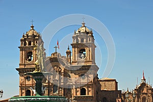 Cuzco, Peru: Panoramic view of the Main the first Christian church to be built in Cusco. The Iglesia de la Compania de Jesus, photo