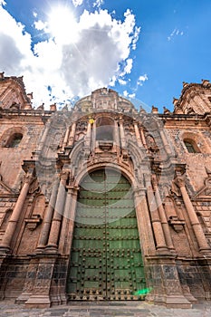 Cuzco in Peru, panoramic view of the Main square an the cathedral church