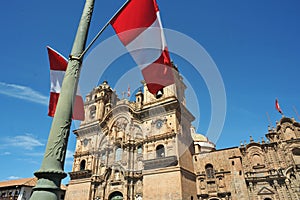 Cuzco, Peru: Panoramic view of the Main square an the cathedral church