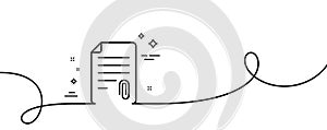 CV attachment line icon. Document sign. Continuous line with curl. Vector