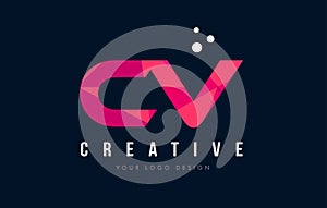 CV C V Letter Logo with Purple Low Poly Pink Triangles Concept