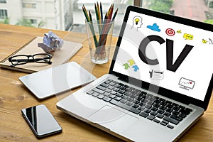 CV - Curriculum Vitae (Job interview concept with business CV r photo