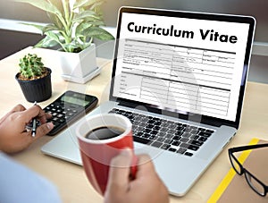 CV - Curriculum Vitae (Job interview concept with business CV re photo