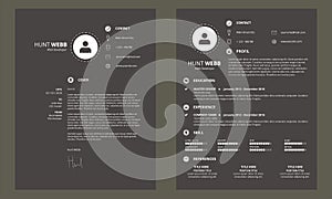 CV Resume with Cover Minimal Design Dark Template Vector