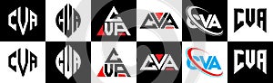 CVA letter logo design in six style. CVA polygon, circle, triangle, hexagon, flat and simple style with black and white color