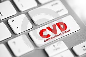 CVD Cardiovascular Disease - group of disorders of the heart and blood vessels, acronym text concept button on keyboard photo