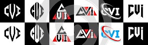 CVI letter logo design in six style. CVI polygon, circle, triangle, hexagon, flat and simple style with black and white color photo