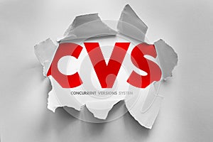 CVS Concurrent Versions System text revealed through torn paper representing version control, source management, collaboration,
