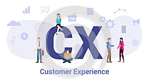 Cx customer experience concept with big word or text and team people with modern flat style - vector