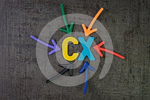 CX, Customer Experience concept, colorful arrows pointing to alp