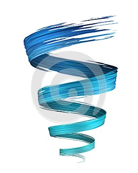 Cyan and blue 3D brush paint stroke swirl