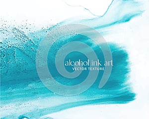 Cyan blue liquid watercolor background. Teal turquoise marble alcohol ink drawing effect.