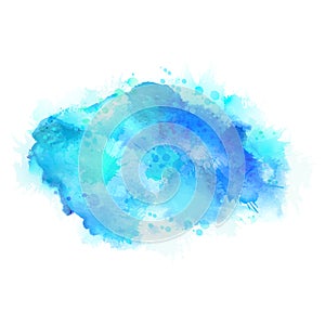 Cyan and blue watercolor stains. Bright color element for abstract artistic background.