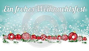 Cyan Christmas Card Header Snowflakes Baubles Frohes Weihnachtsfest
