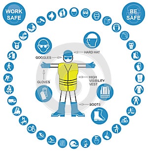 Cyan circular Health and Safety Icon collection