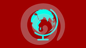 Cyan color standing 3d rotated planet animation on red background