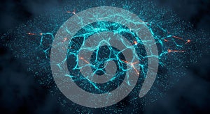 Cyan digital web of interconnected data nodes