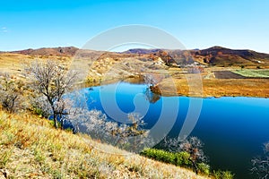 The cyan lake water of Hama dam