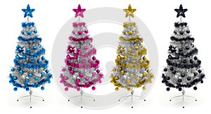 Cyan, magenta, yellow and black christmas trees