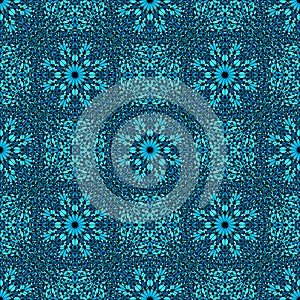 Cyan oriental window glass petal pattern background art