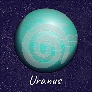 Cyan planet Uranus on dark blue space background