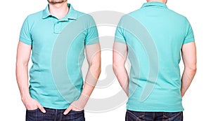 Cyan polo shirt on a young man template