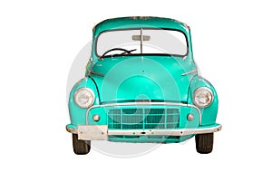 Cyan retro car, isolated on white background with clipping path