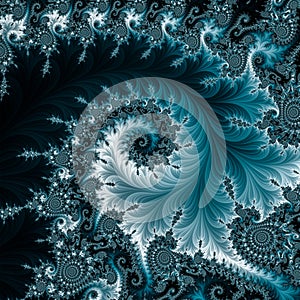 Cyan and white fractal. Swirl.