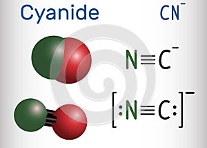 Cyanide anion molecule. Structural chemical formula and molecule